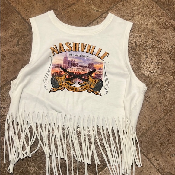Tops - Nashville Music Festival Fringe Tank Top - White